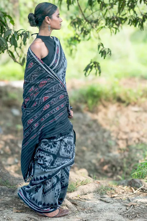 The ICH Sambalpuri Handwoven Ikat Soft Cotton Saree - Phool Bhag
