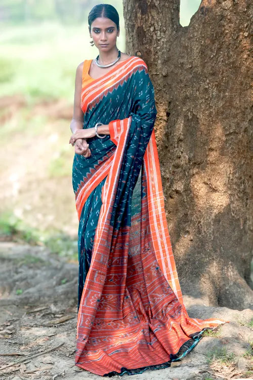 The ICH Sambalpuri Handwoven Ikat Soft Cotton Saree - Aranya Van