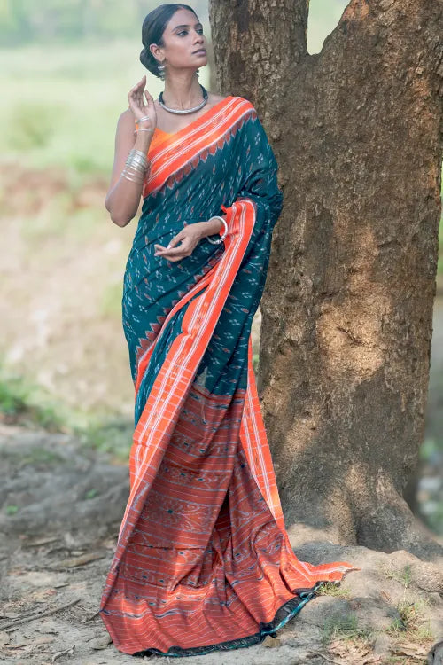 The ICH Sambalpuri Handwoven Ikat Soft Cotton Saree - Aranya Van