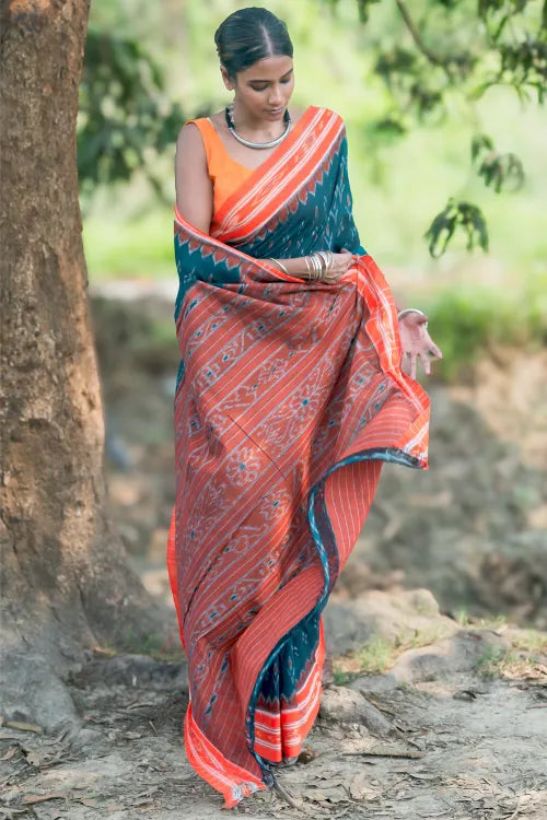 The ICH Sambalpuri Handwoven Ikat Soft Cotton Saree - Aranya Van