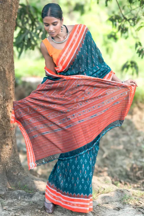 The ICH Sambalpuri Handwoven Ikat Soft Cotton Saree - Aranya Van