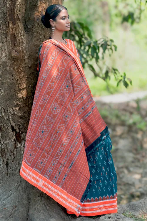 The ICH Sambalpuri Handwoven Ikat Soft Cotton Saree - Aranya Van