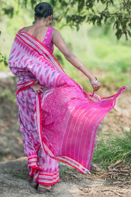 The ICH Sambalpuri Handwoven Ikat Soft Cotton Saree - Gul Bhag