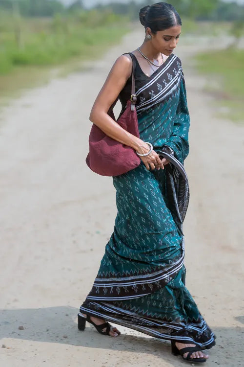 The ICH Sambalpuri Handwoven Ikat Soft Cotton Saree - Harit Tarang