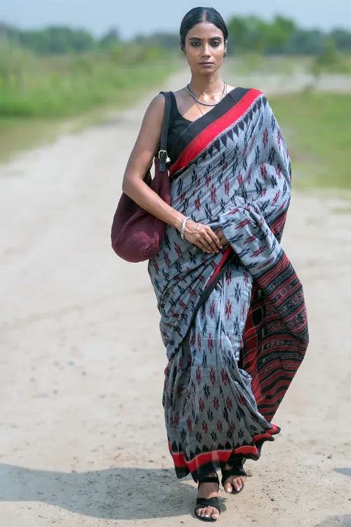 The ICH Sambalpuri Handwoven Ikat Soft Cotton Saree - Rudr Megh