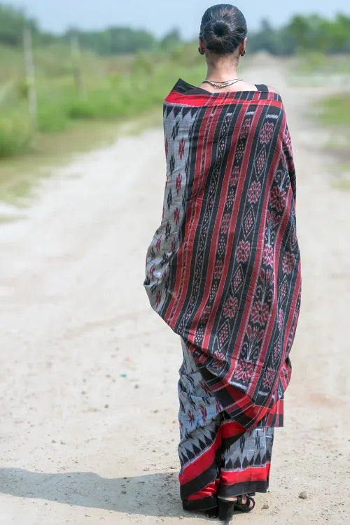 The ICH Sambalpuri Handwoven Ikat Soft Cotton Saree - Rudr Megh