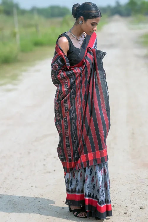 The ICH Sambalpuri Handwoven Ikat Soft Cotton Saree - Rudr Megh