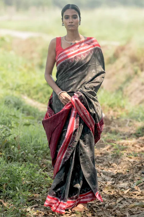 The ICH Sambalpuri Handwoven Ikat Soft Cotton Saree - Kansa Raag