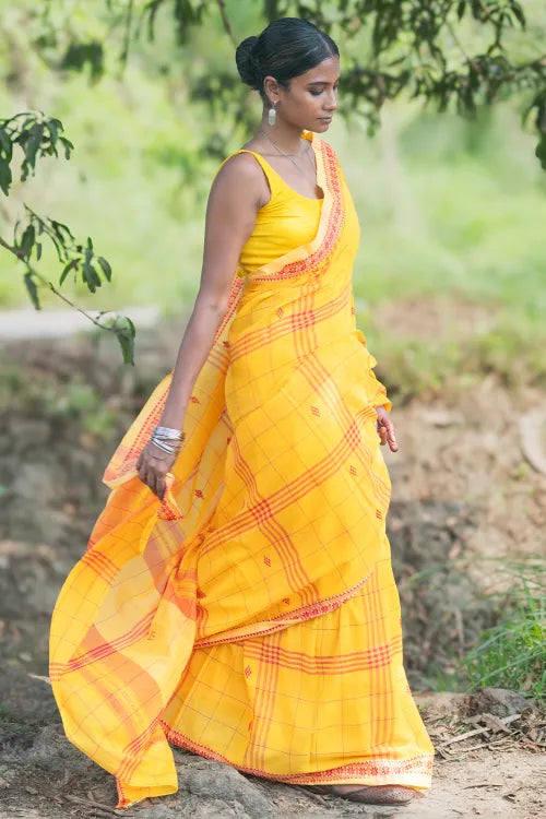 The ICH Bengal Weaves. Handwoven Cotton Saree - Surajmukhi