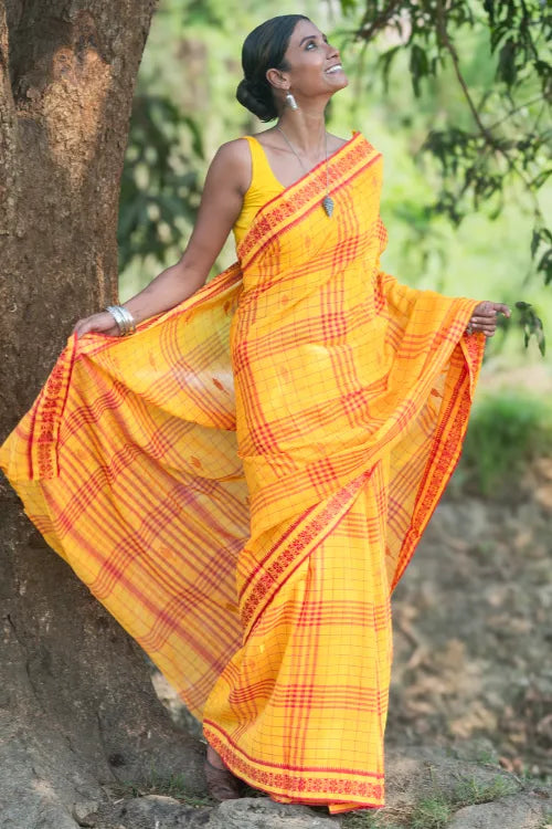 The ICH Bengal Weaves. Handwoven Cotton Saree - Basant Tara
