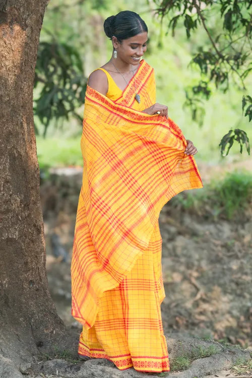 The ICH Bengal Weaves. Handwoven Cotton Saree - Basant Tara