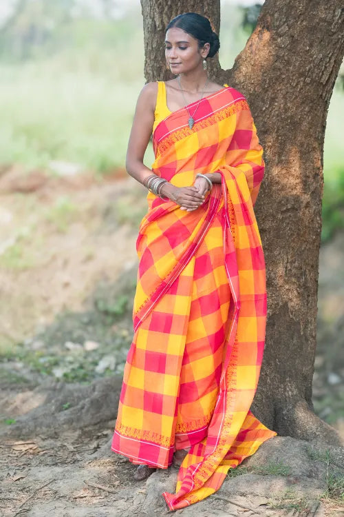 The ICH Bengal Weaves. Handwoven Cotton Saree - Aam Gulab
