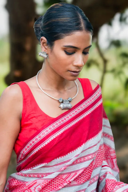 The ICH Bengal Weaves. Handwoven Cotton Saree - Lal Chand