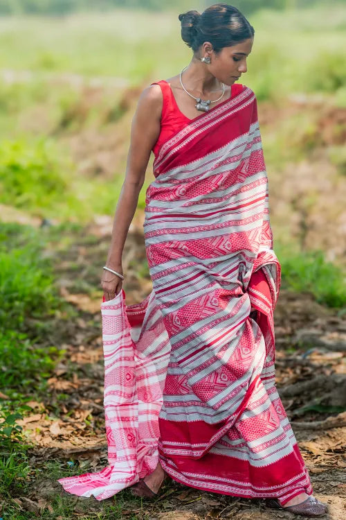 The ICH Bengal Weaves. Handwoven Cotton Saree - Lal Chand