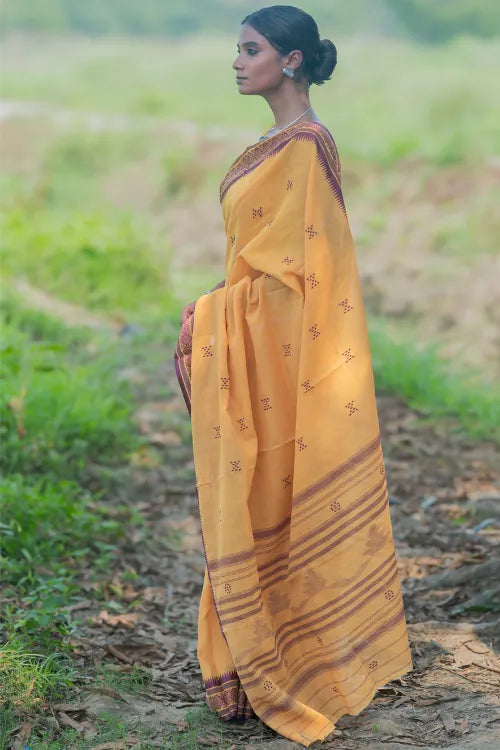 The ICH Bengal Weaves. Handwoven Cotton Saree - Haldi Gatha