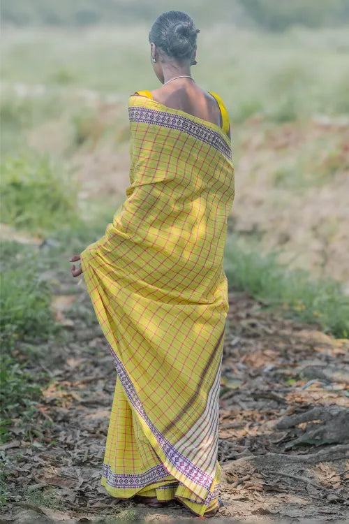 The ICH Bengal Weaves. Handwoven Cotton Saree - Haridra Rekh