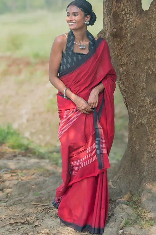 The ICH Bengal Weaves. Handwoven Soft Cotton Saree - Ruby Rose