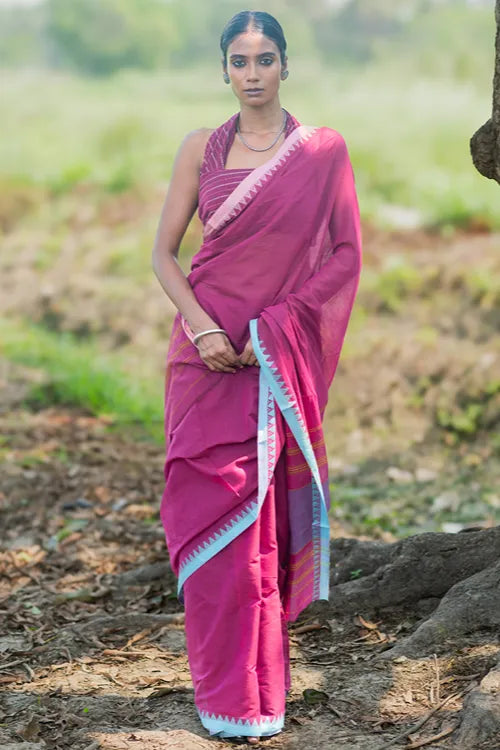 The ICH Bengal Weaves. Handwoven Soft Cotton Saree - Berry Bloom