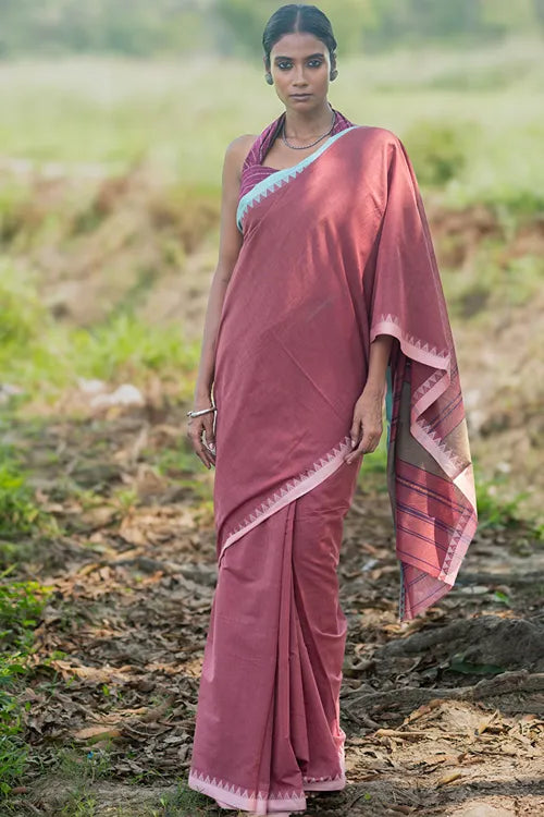 The ICH Bengal Weaves. Handwoven Soft Cotton Saree - Dusty Mocha