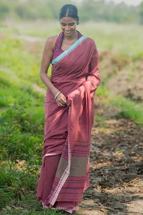 The ICH Bengal Weaves. Handwoven Soft Cotton Saree - Dusty Mocha