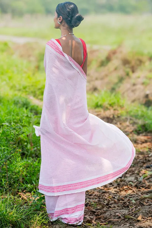 The ICH Bengal Weaves. Handwoven Soft Cotton Saree - Rose Grids