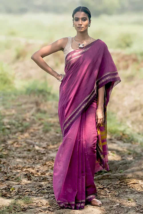 The ICH Bengal Weaves. Handwoven Soft Cotton Saree - Mulberry Borders