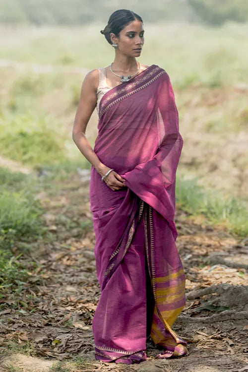 The ICH Bengal Weaves. Handwoven Soft Cotton Saree - Mulberry Borders
