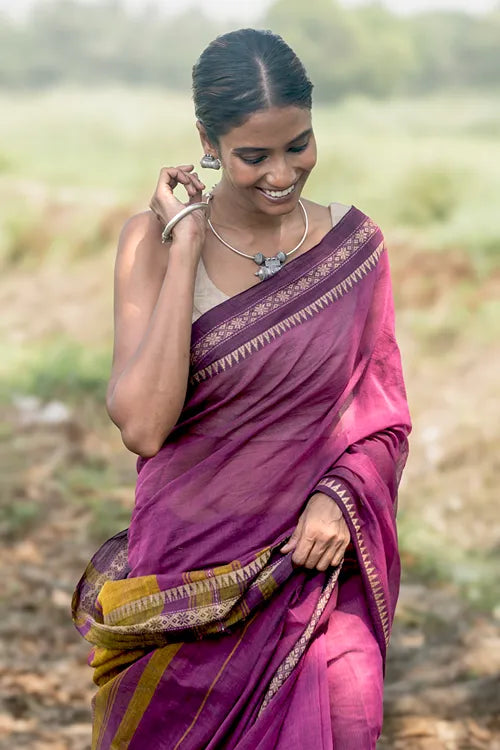 The ICH Bengal Weaves. Handwoven Soft Cotton Saree - Mulberry Borders