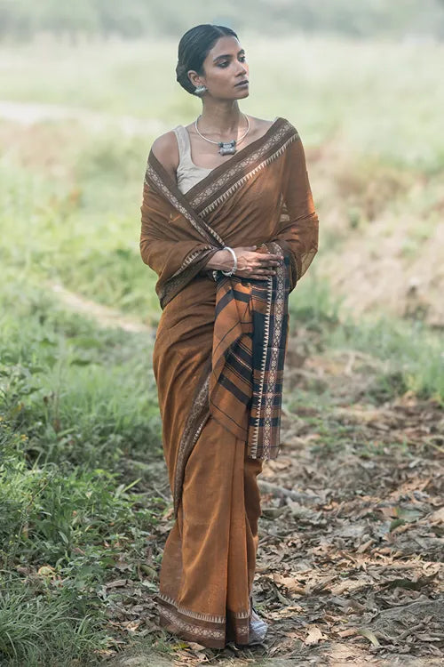 The ICH Bengal Weaves. Handwoven Soft Cotton Saree - Copper Dusk