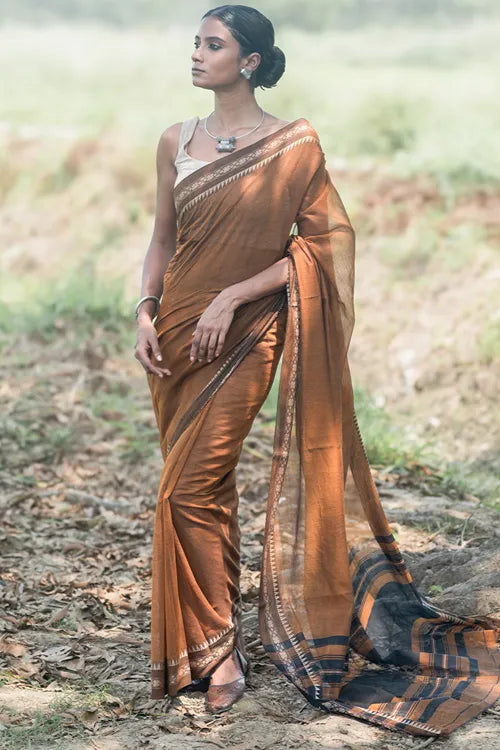The ICH Bengal Weaves. Handwoven Soft Cotton Saree - Copper Dusk