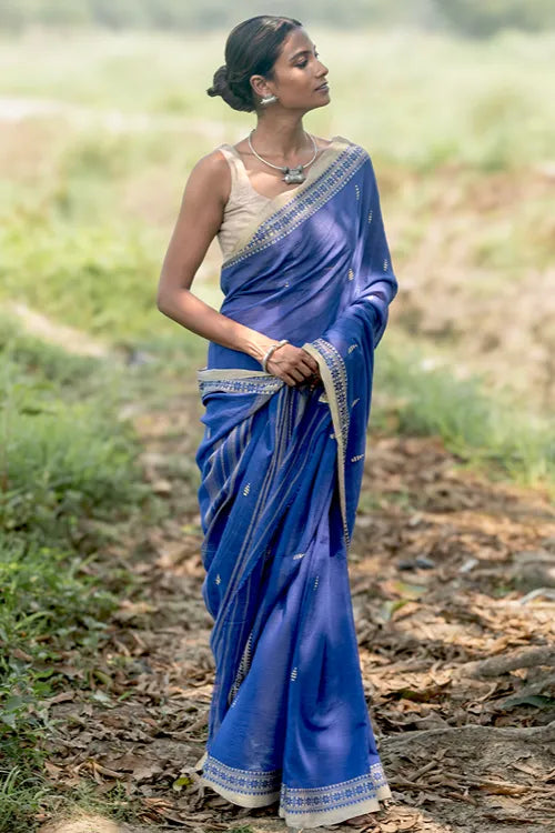 The ICH Bengal Weaves. Handwoven Soft Cotton Saree - Sapphire Meadow