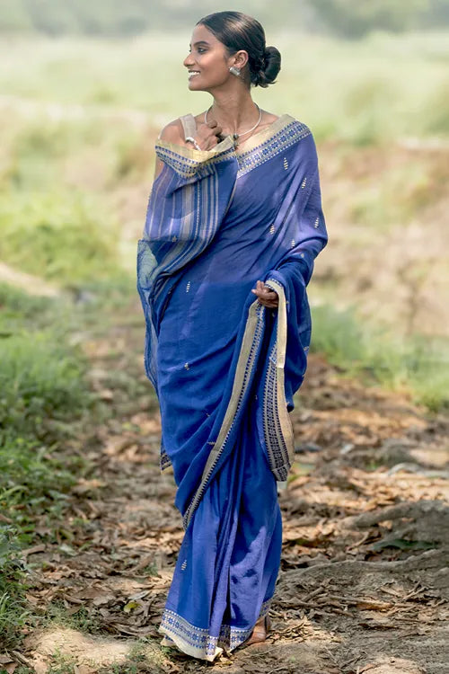 The ICH Bengal Weaves. Handwoven Soft Cotton Saree - Sapphire Meadow