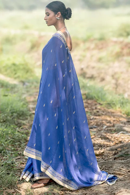 The ICH Bengal Weaves. Handwoven Soft Cotton Saree - Sapphire Meadow
