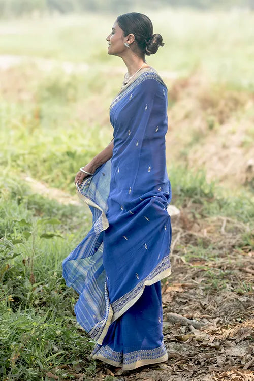 The ICH Bengal Weaves. Handwoven Soft Cotton Saree - Sapphire Meadow