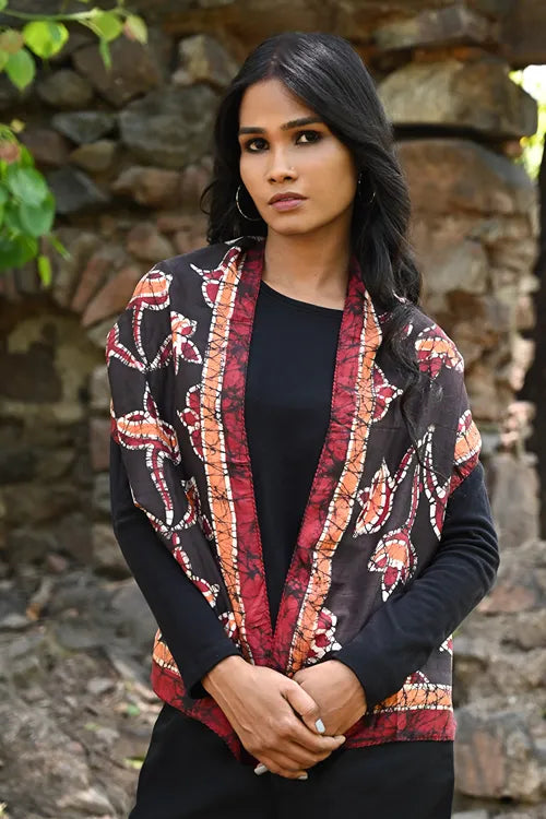 The ICH Light & Soft. Handcrafted Silk Batik Scarf - Ember Bloom