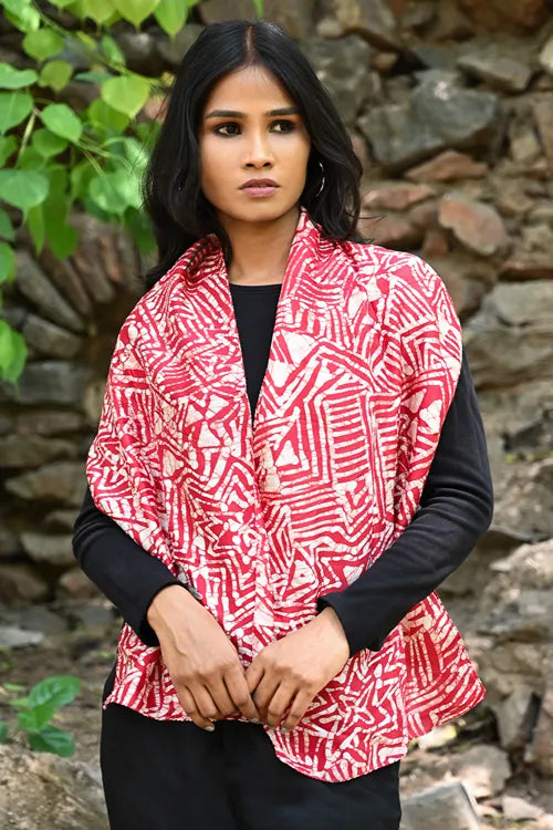 The ICH Light & Soft. Handcrafted Silk Batik Scarf - Coral Maze