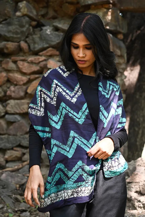 The ICH Light & Soft. Handcrafted Silk Batik Scarf - Midnight Tide