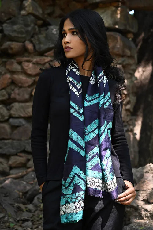 The ICH Light & Soft. Handcrafted Silk Batik Scarf - Midnight Tide
