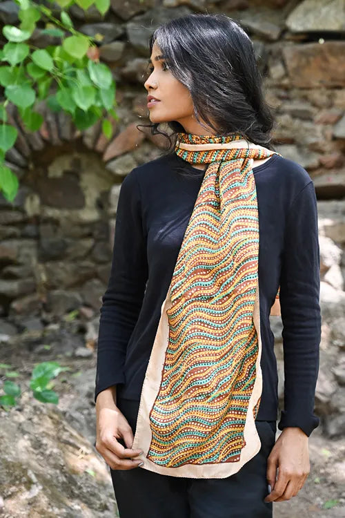 The ICH Light & Soft. Handcrafted Silk Batik Scarf - Desert Rhythm