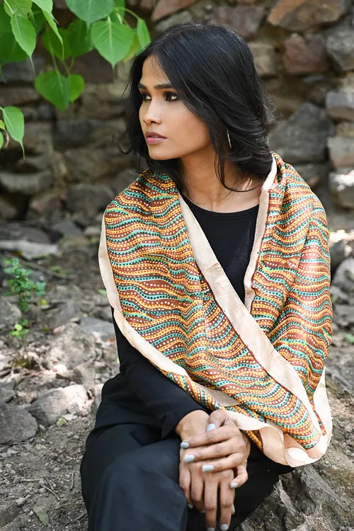 The ICH Light & Soft. Handcrafted Silk Batik Scarf - Desert Rhythm