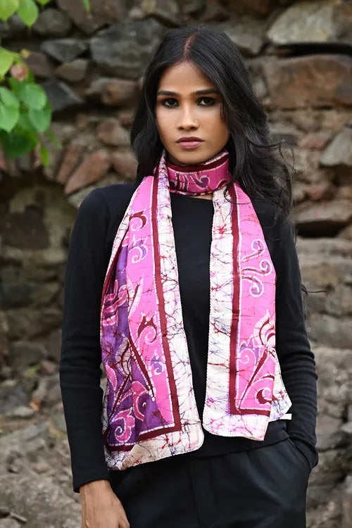 The ICH Light & Soft. Handcrafted Silk Batik Scarf - Fuchsia Whirl