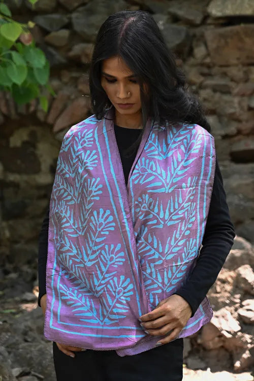 The ICH Light & Soft. Handcrafted Silk Batik Scarf - Lavender Reed