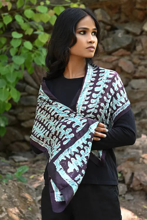 The ICH Light & Soft. Handcrafted Silk Batik Scarf - Moonlit Fern