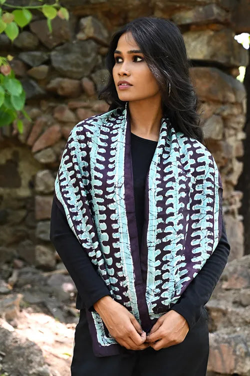 The ICH Light & Soft. Handcrafted Silk Batik Scarf - Moonlit Fern