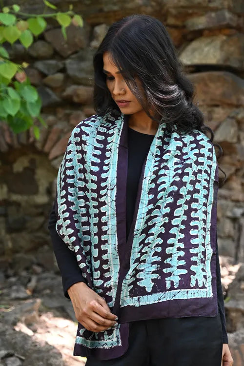 The ICH Light & Soft. Handcrafted Silk Batik Scarf - Moonlit Fern
