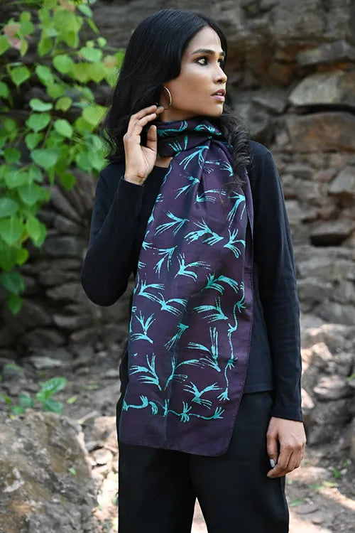 The ICH Light & Soft. Handcrafted Silk Batik Scarf - Midnight Vine