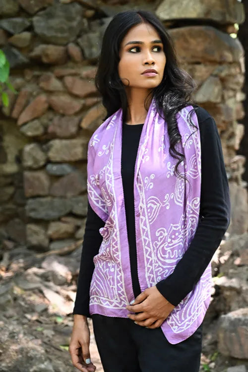 The ICH Light & Soft. Handcrafted Silk Batik Scarf - Lilac Garden