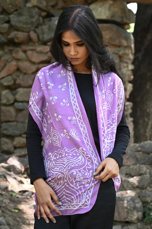 The ICH Light & Soft. Handcrafted Silk Batik Scarf - Lilac Garden