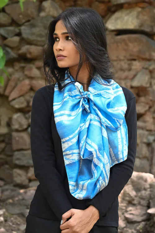 The ICH Light & Soft. Handcrafted Silk Batik Scarf - River Lines