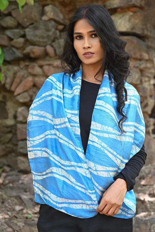 The ICH Light & Soft. Handcrafted Silk Batik Scarf - River Lines